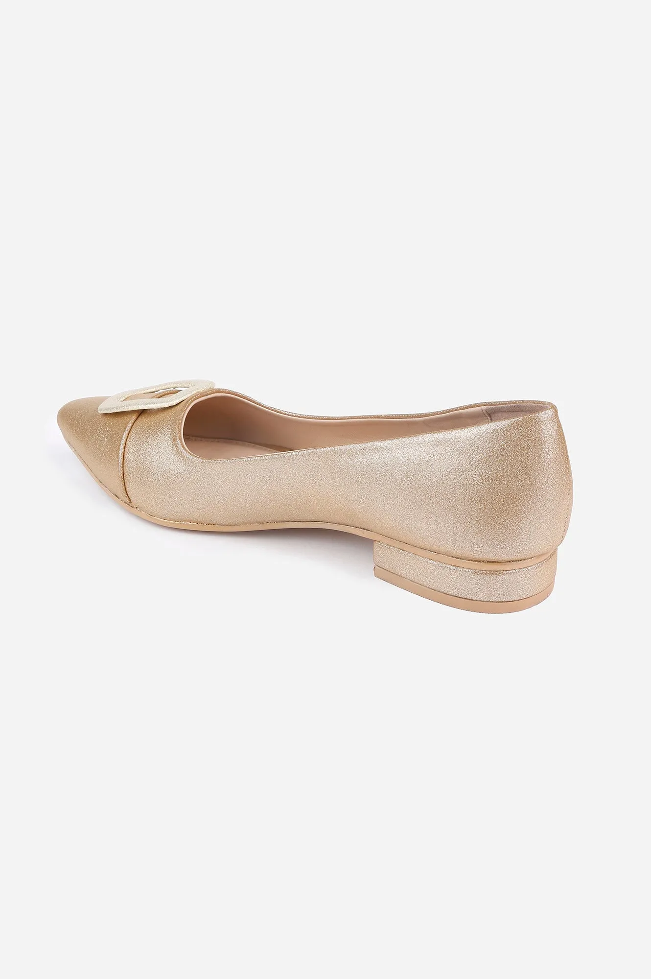 Gold Glitter Pointed Toe Textured Flat - ZTina