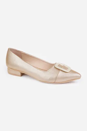 Gold Glitter Pointed Toe Textured Flat - ZTina