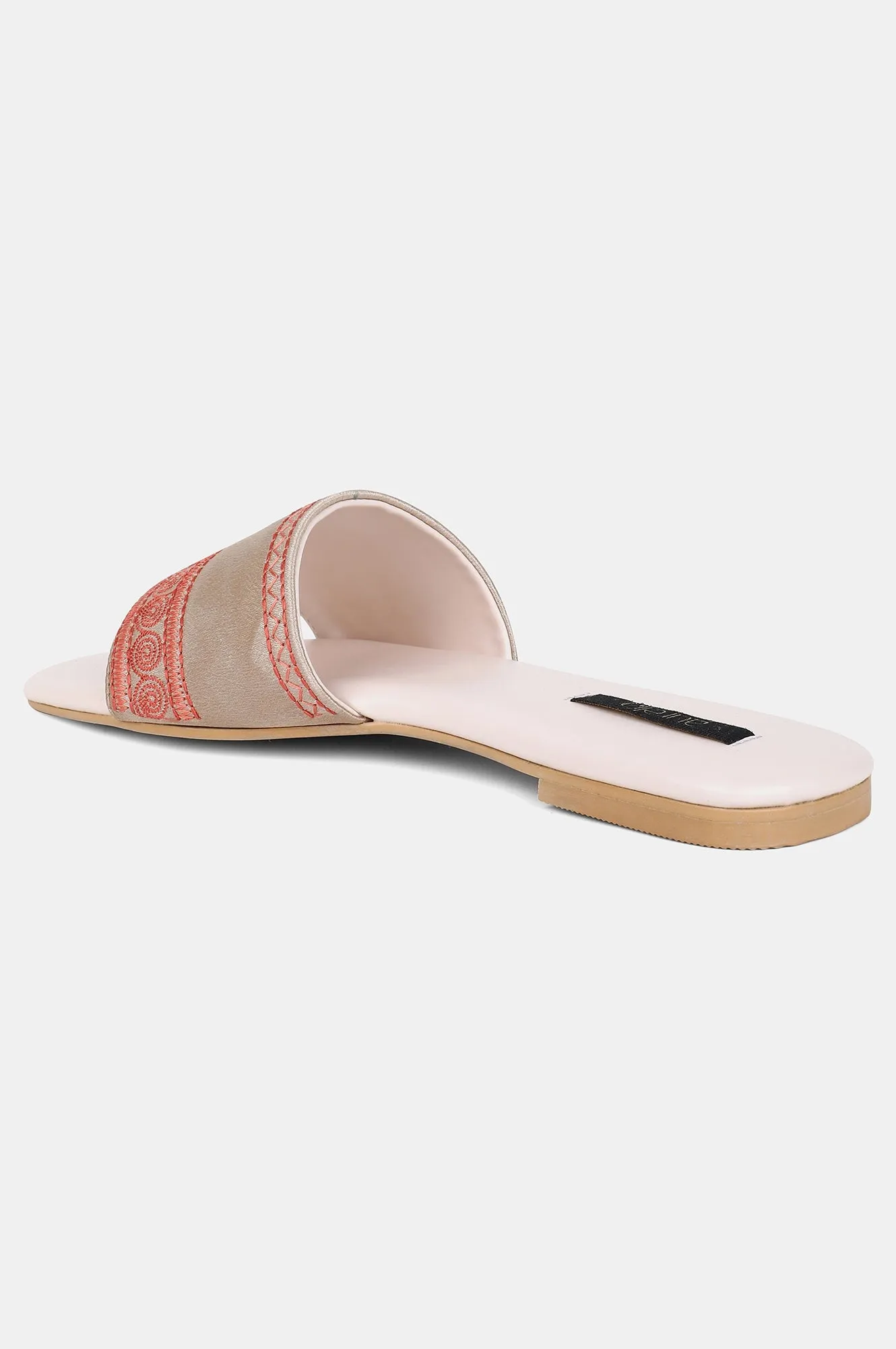 Gold Square Toe Embroidered Flat - ZDiana