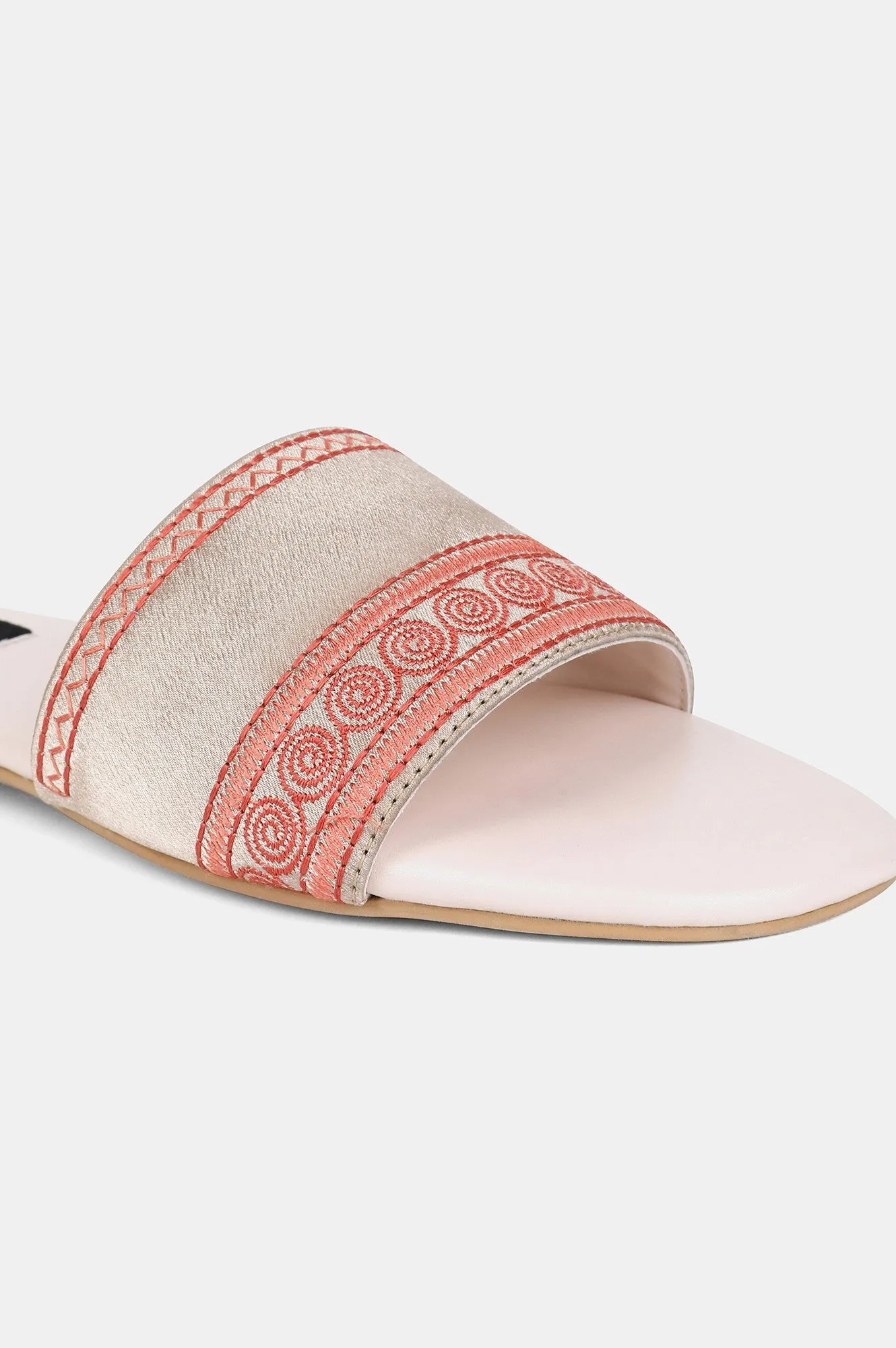 Gold Square Toe Embroidered Flat - ZDiana