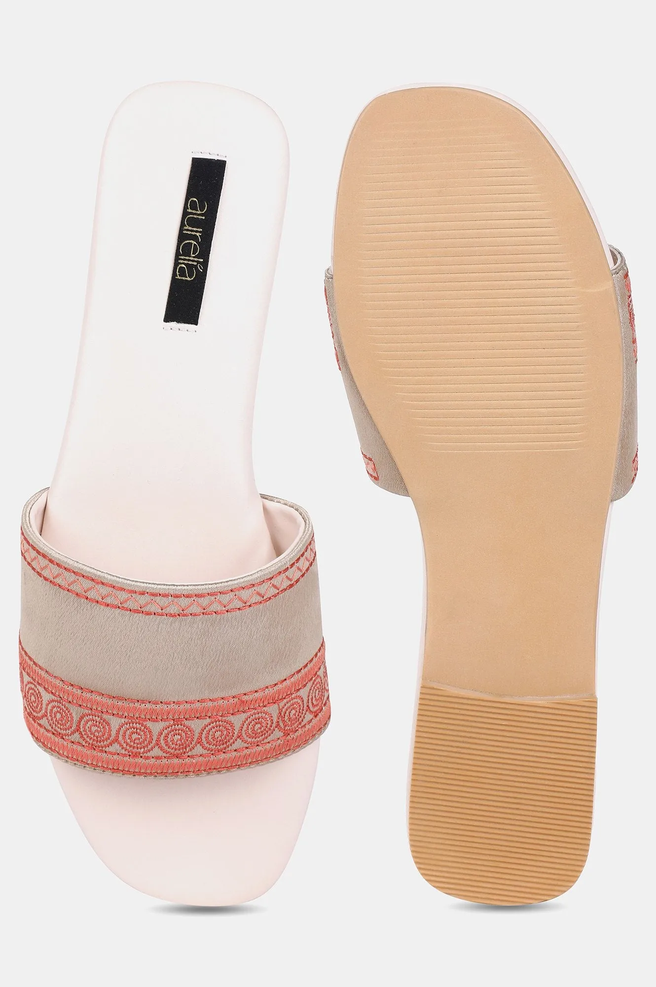 Gold Square Toe Embroidered Flat - ZDiana