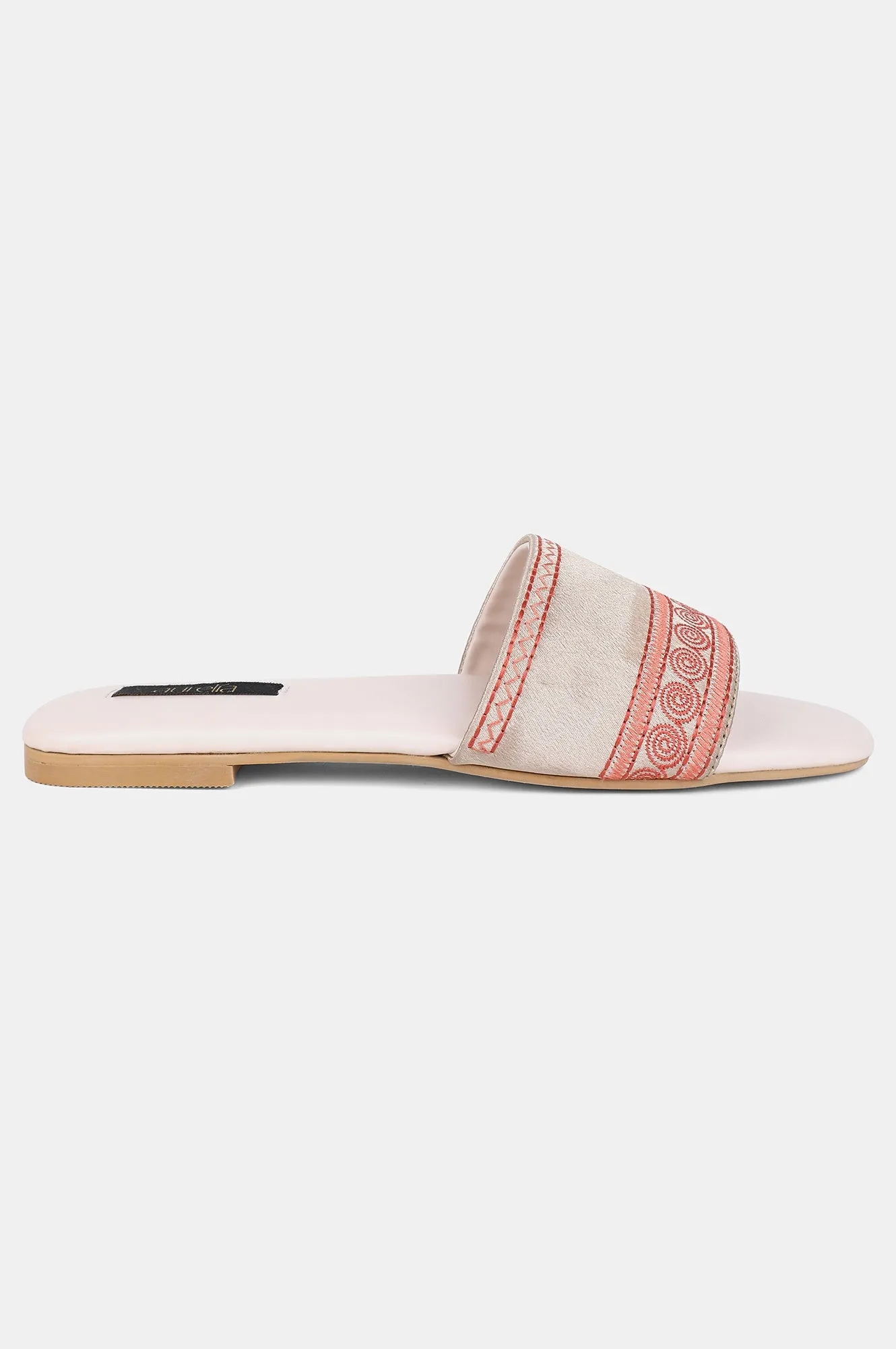 Gold Square Toe Embroidered Flat - ZDiana