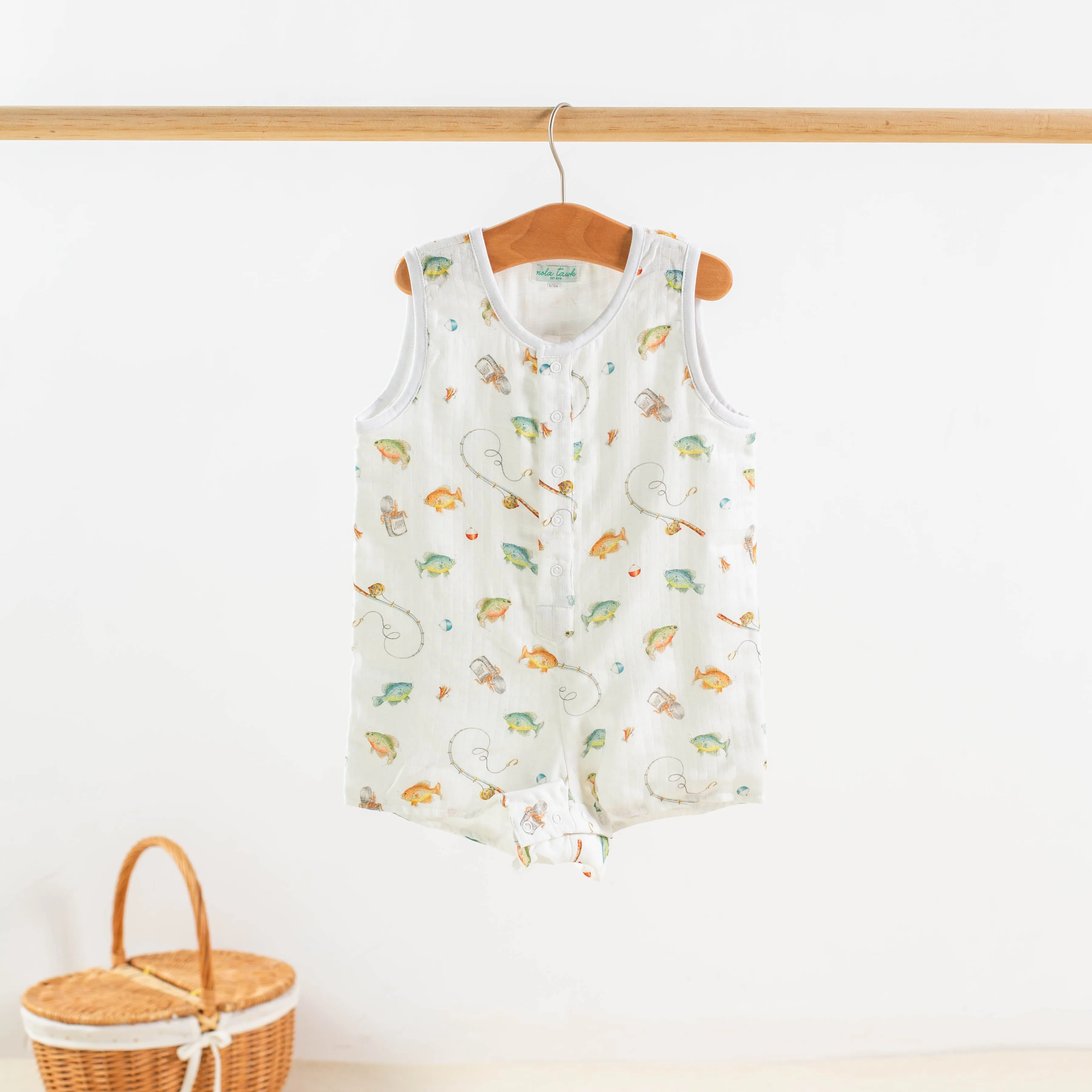 Gone Fishing Organic Muslin Shortalls