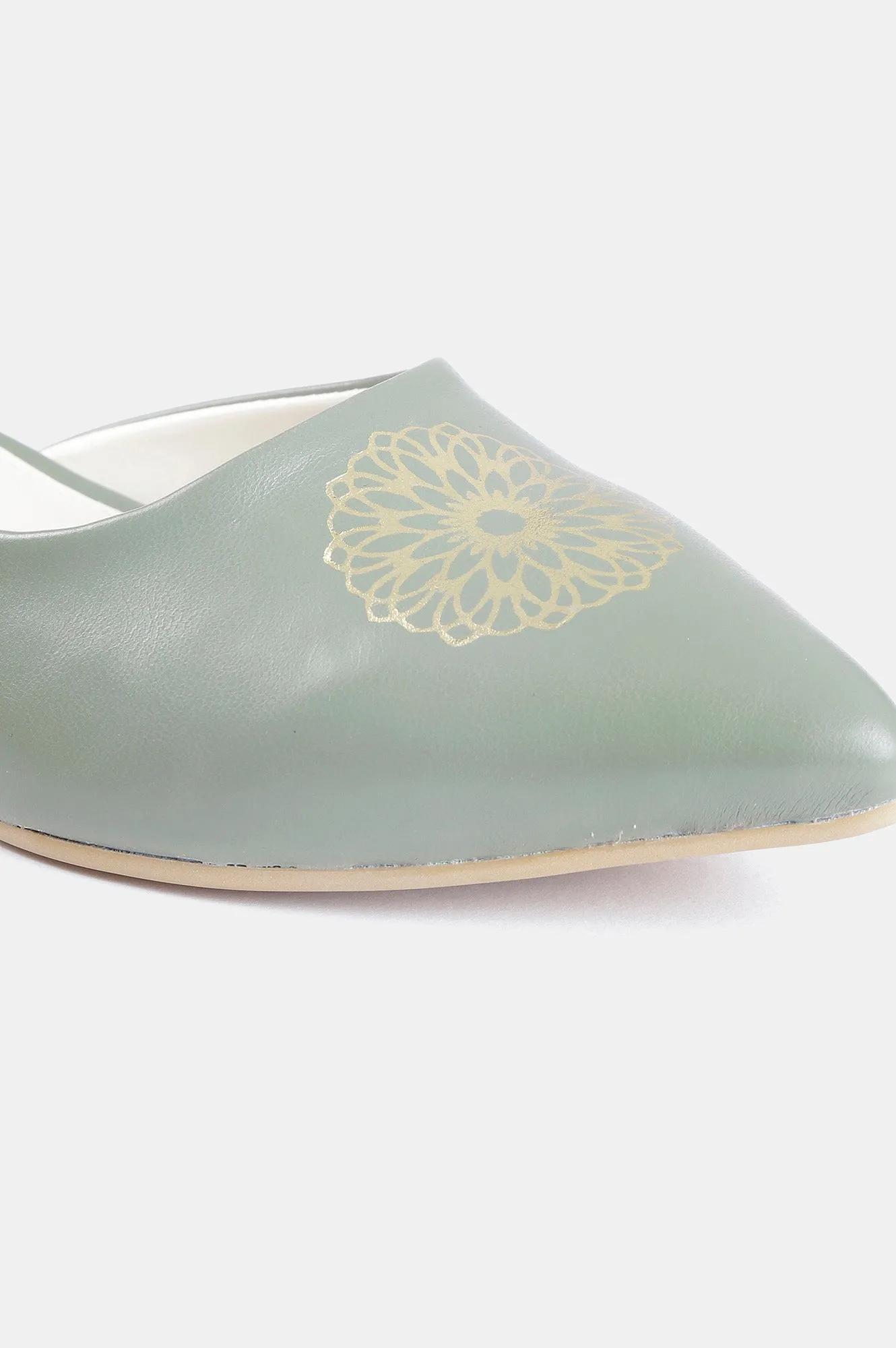 Green Pointed Toe Foil Print Flat - Zcharlyne