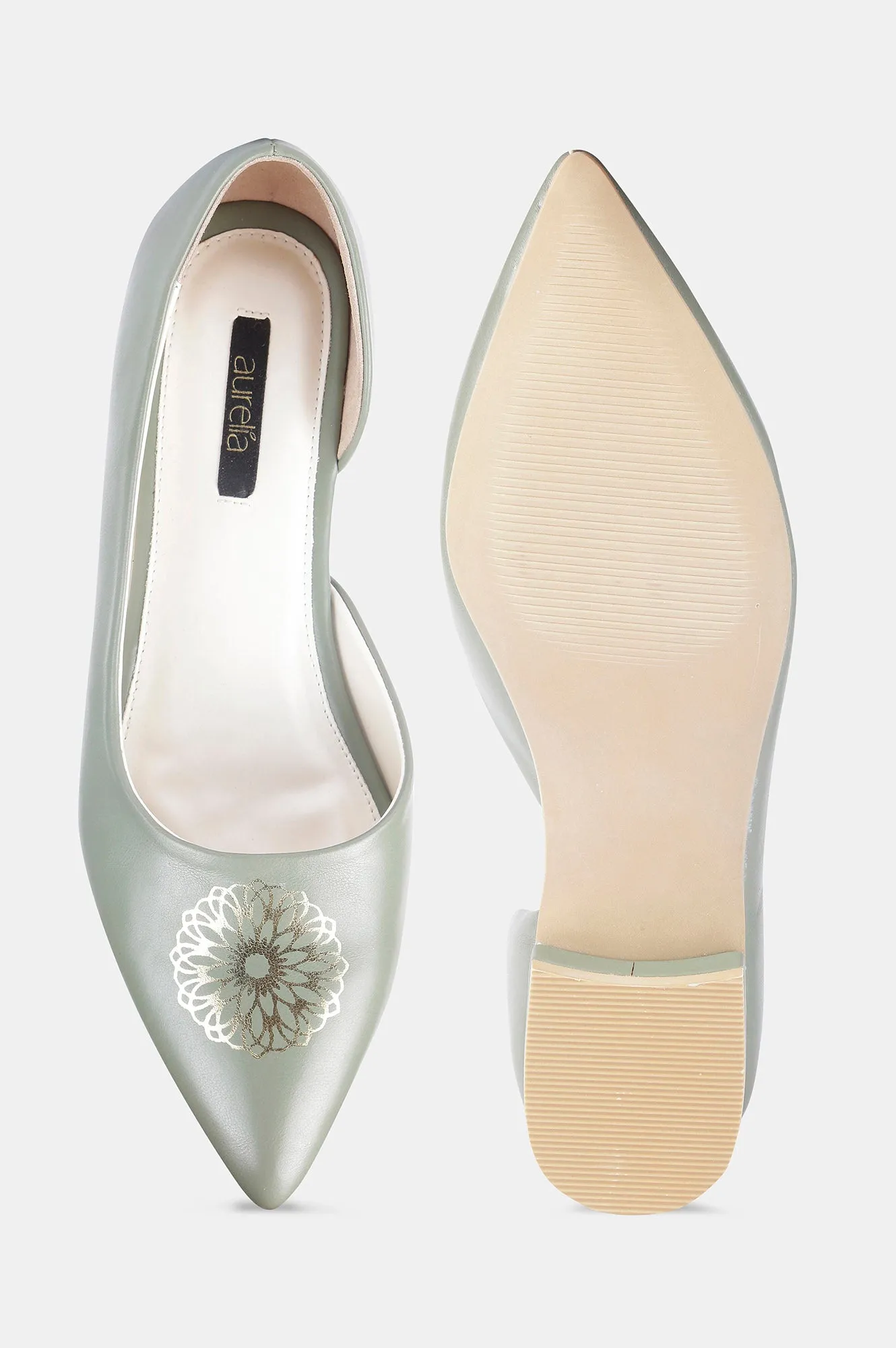 Green Pointed Toe Foil Print Flat - Zcharlyne