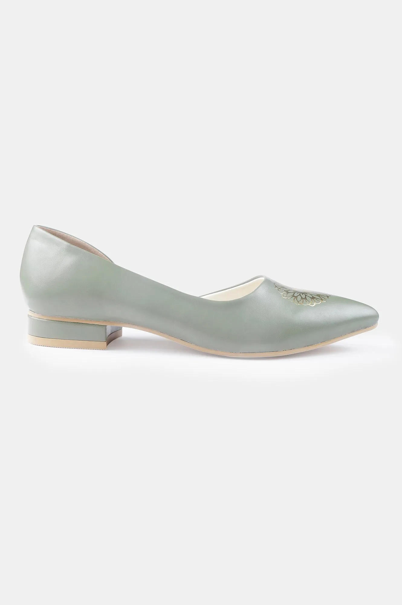 Green Pointed Toe Foil Print Flat - Zcharlyne