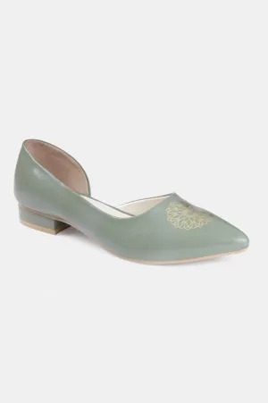 Green Pointed Toe Foil Print Flat - Zcharlyne