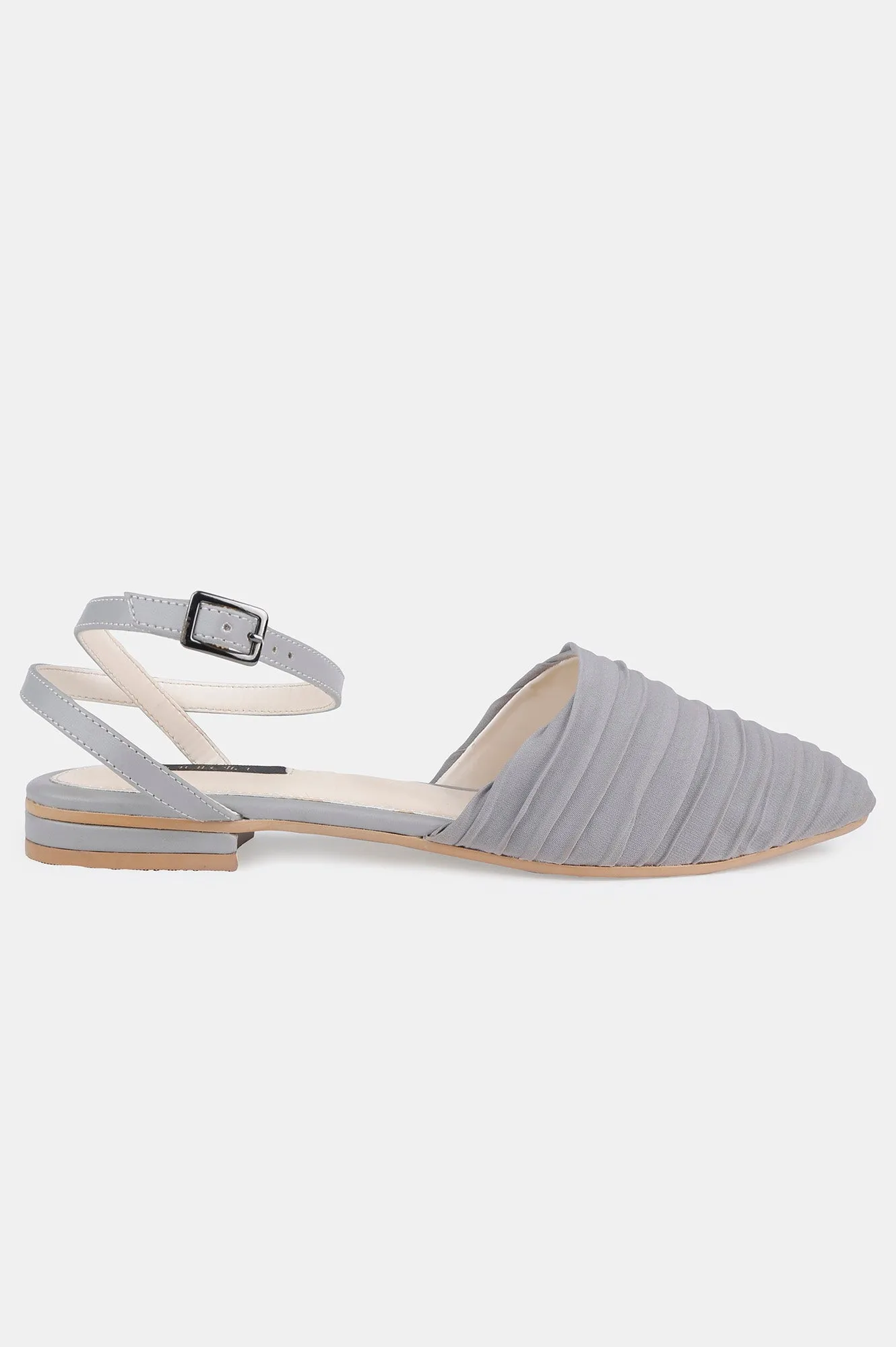 Grey Pointed Toe Striped Flat - ZBridget