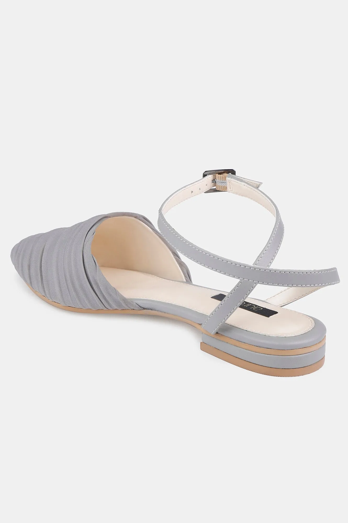 Grey Pointed Toe Striped Flat - ZBridget