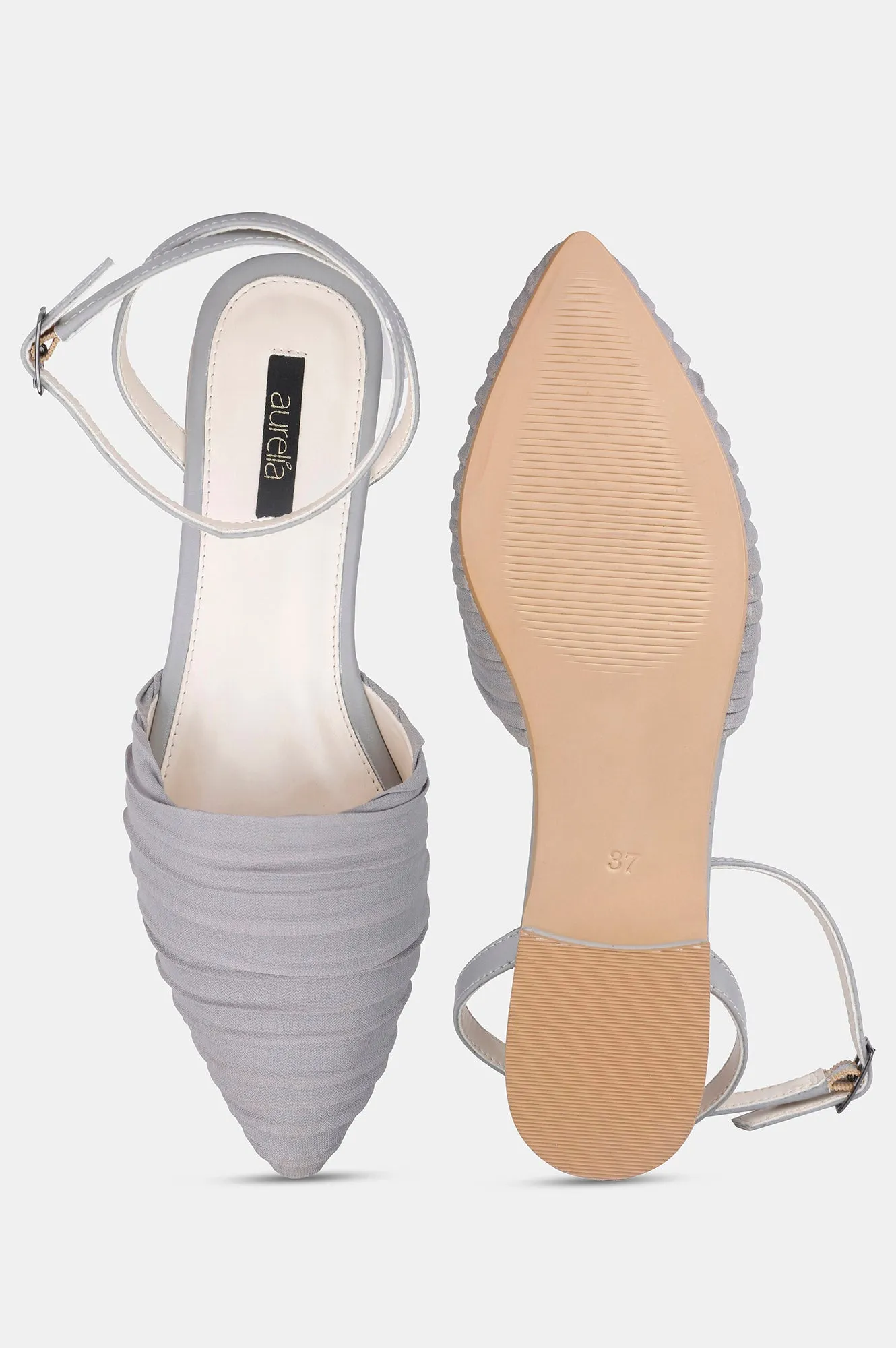 Grey Pointed Toe Striped Flat - ZBridget