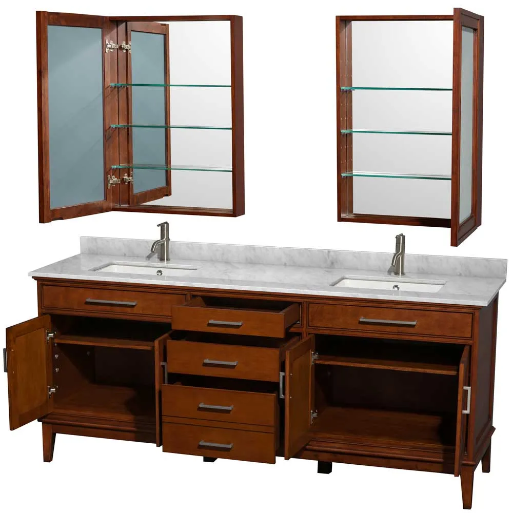 Hatton 80 Inch Double Bathroom Vanity in Light Chestnut