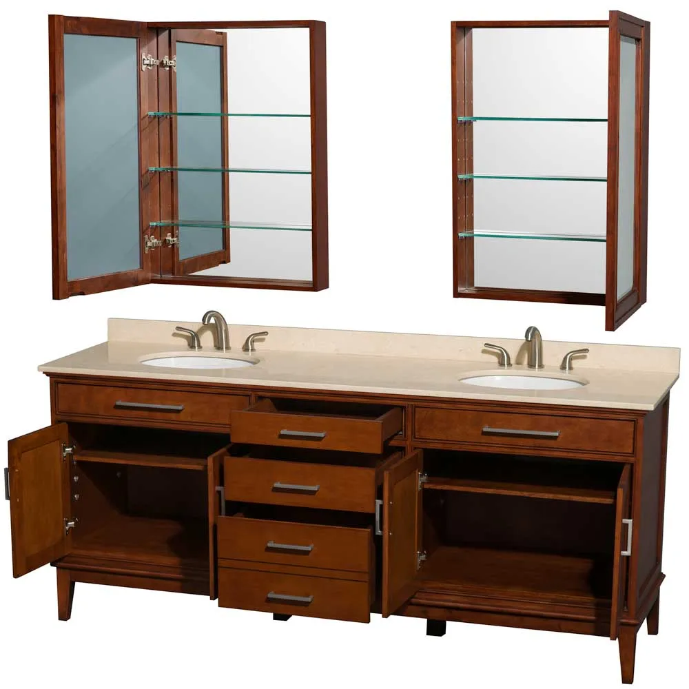 Hatton 80 Inch Double Bathroom Vanity in Light Chestnut