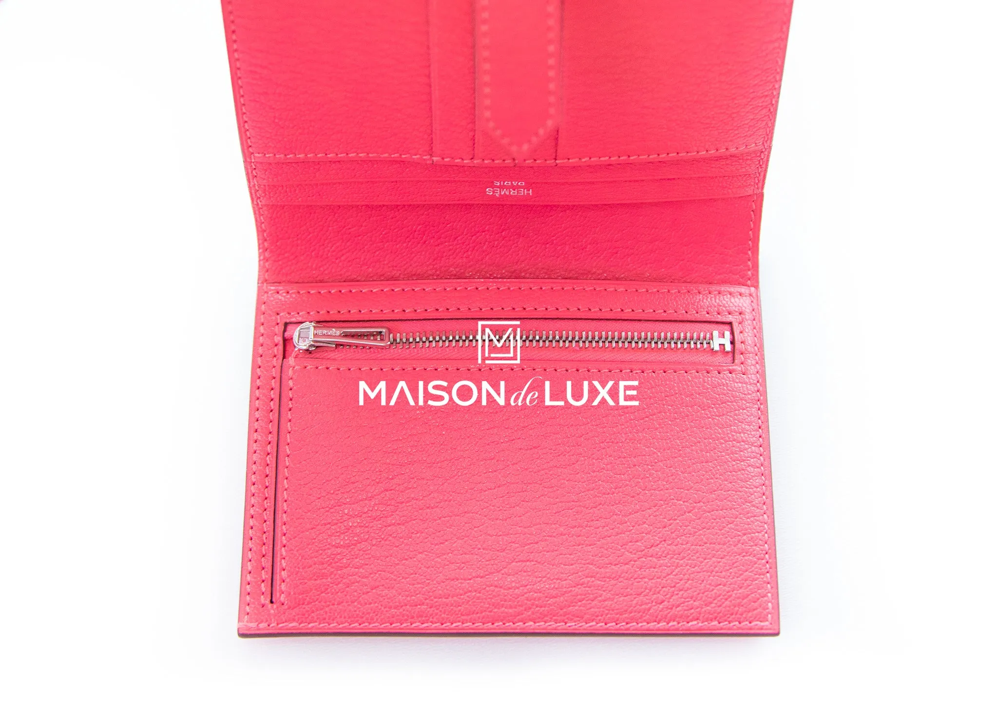 Hermes Rose Lipstick Chèvre Bearn Compact Wallet
