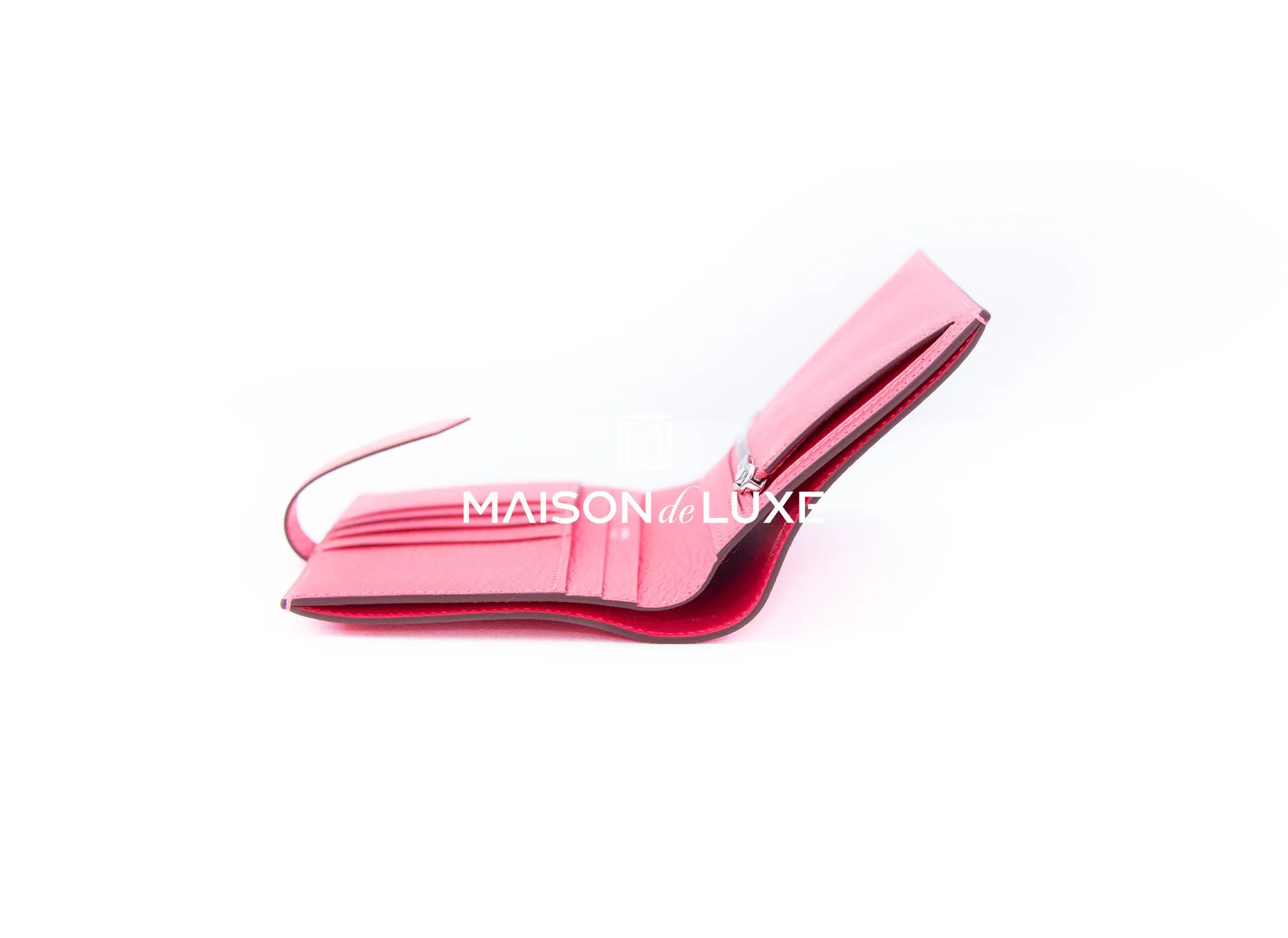 Hermes Rose Lipstick Chèvre Bearn Compact Wallet