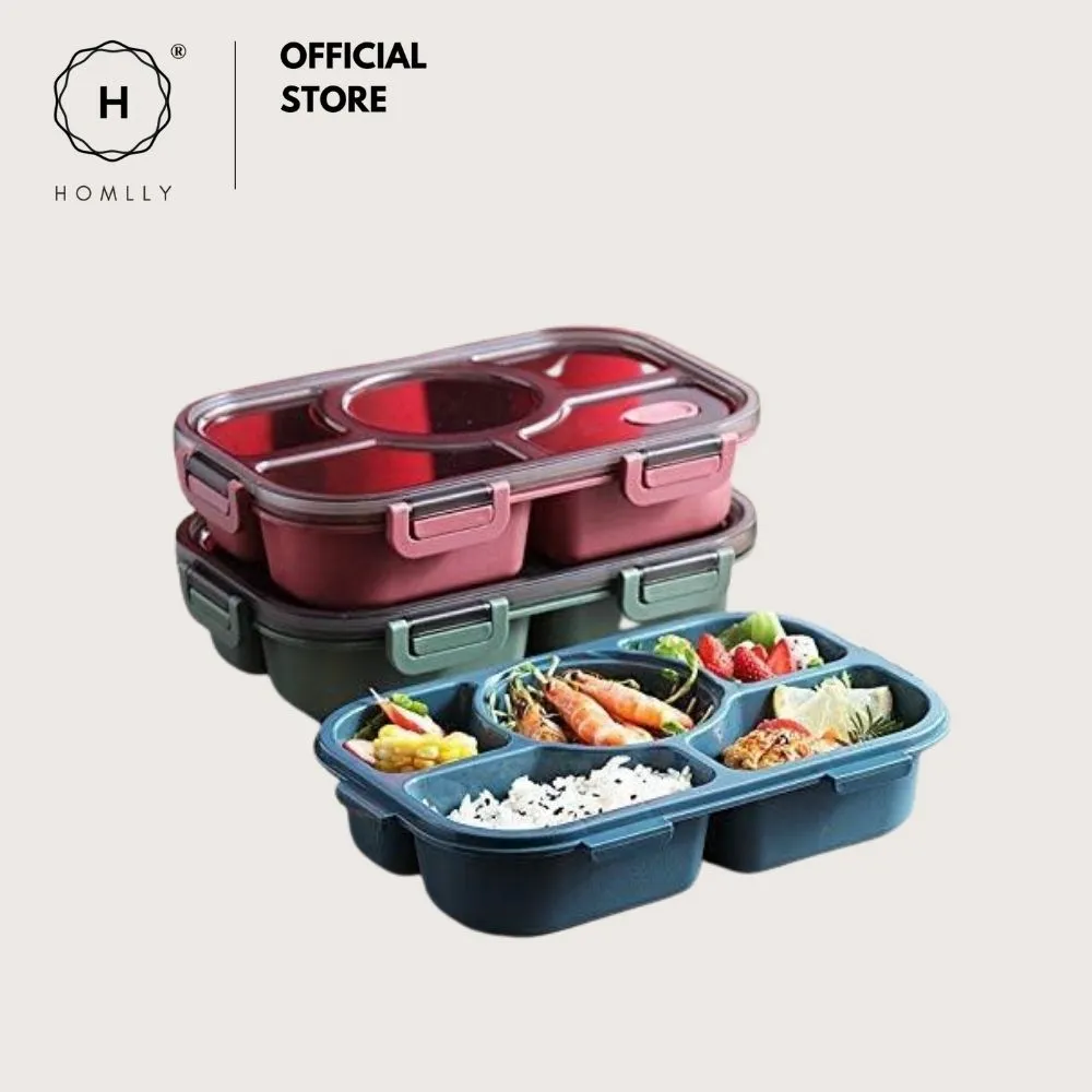 Homlly 5 Compartments Leakproof Salad Bento Lunch Box Container