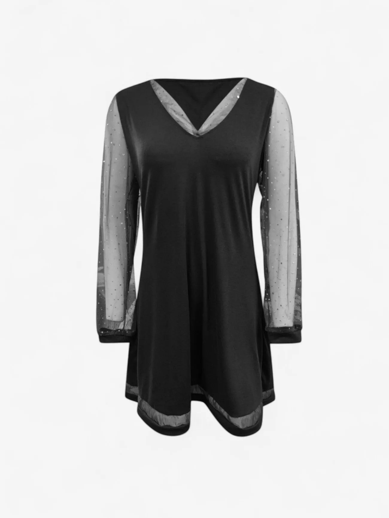 Jada | Women’s V Neck Glitter Evening Party Dress Long Sleeve