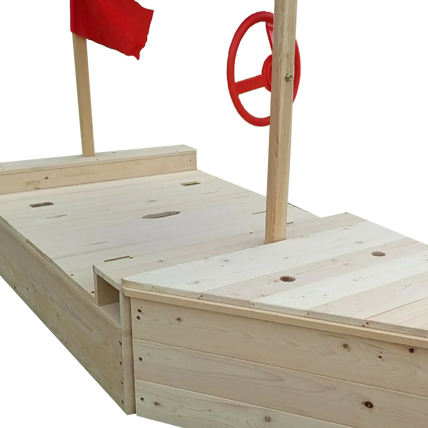 Kids Eco Conscious Fully Treated 100% Fir Wood 2-in-1 Pirate Ship Sandpit with Sun Canopy & Storage | 1.65m Long | All ages