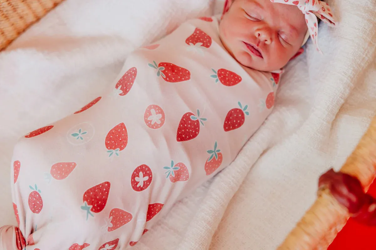 Knit Swaddle Blanket- Strawberry