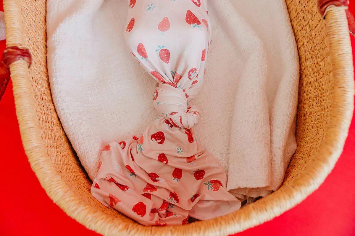 Knit Swaddle Blanket- Strawberry