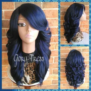 Lace Front Wig, Curly Lace Front Wig, Blue Wig, Glory Tress, Wig, Heat Safe, On Sale // SALVATION