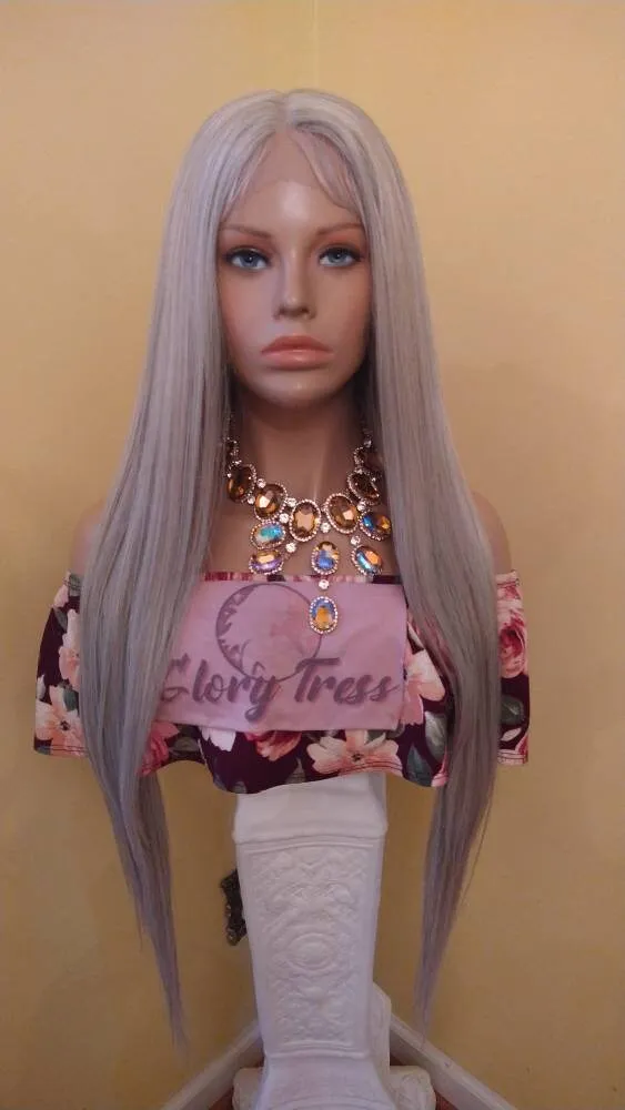 Lace Front Wig Silver Blonde Wig For Women HD Lace Wig With Baby Hair Long Straight Wig Chemo Alopecia Wig Glory Tress - DIVA
