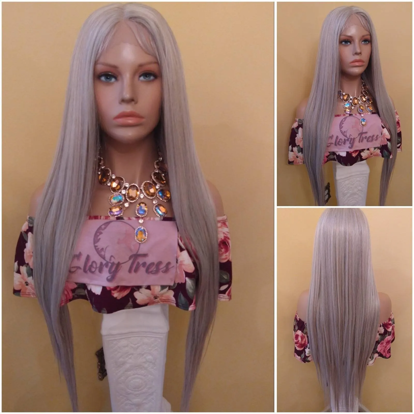 Lace Front Wig Silver Blonde Wig For Women HD Lace Wig With Baby Hair Long Straight Wig Chemo Alopecia Wig Glory Tress - DIVA