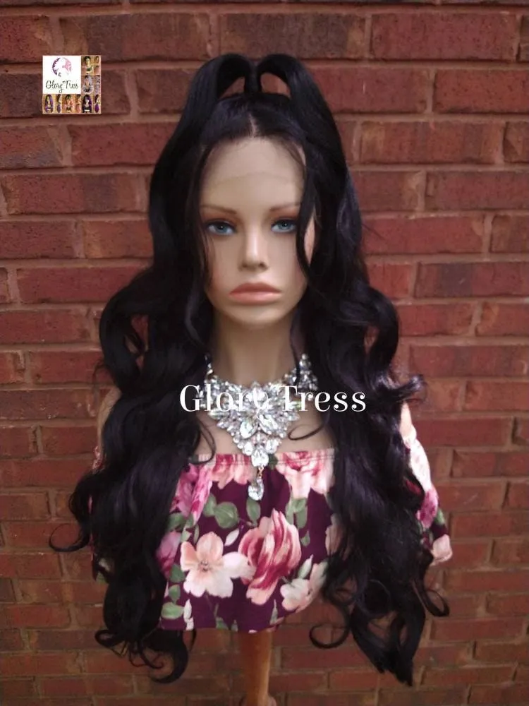 Lace Front Wig, Wavy Black Wig, Glory Tress, Pre-Styled Ponytail, Wedding Wig, Prom Wig, African American Wig // ANGELICA