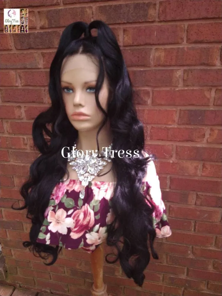Lace Front Wig, Wavy Black Wig, Glory Tress, Pre-Styled Ponytail, Wedding Wig, Prom Wig, African American Wig // ANGELICA