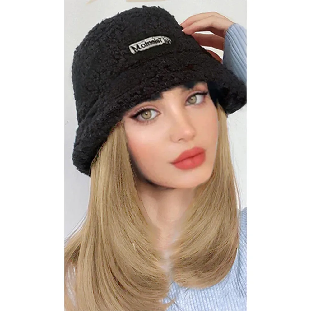 Lamb Hair Fisherman Hat mid-Length Wig