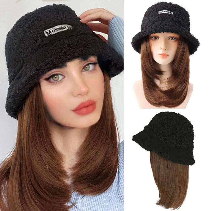 Lamb Hair Fisherman Hat mid-Length Wig