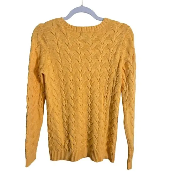 Lands' End Drifter Yellow Cable Knit Fisherman Midweight  Cotton Sweater Size XS