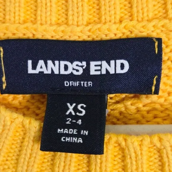 Lands' End Drifter Yellow Cable Knit Fisherman Midweight  Cotton Sweater Size XS