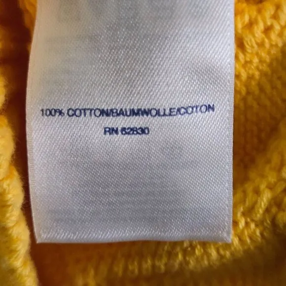 Lands' End Drifter Yellow Cable Knit Fisherman Midweight  Cotton Sweater Size XS