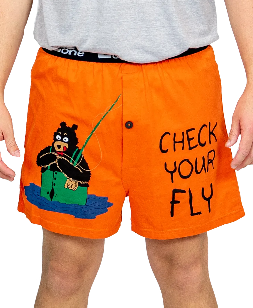 Lazy One Check Your Fly - Fishing | Men's Funny Boxer