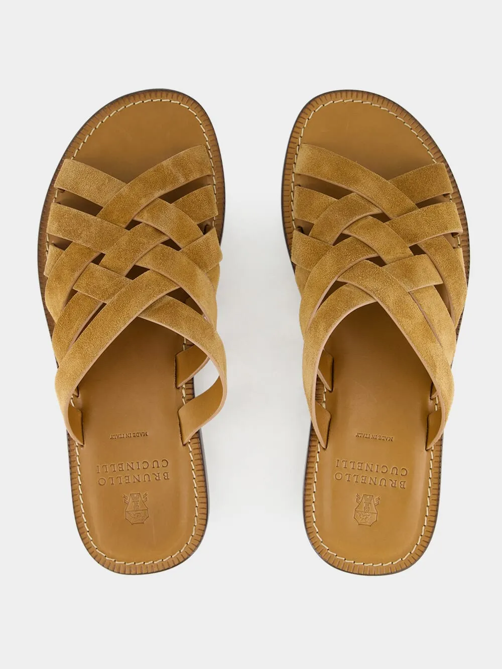 Light Brown Multi-Strap Suede Sandals