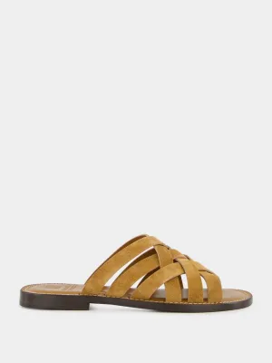 Light Brown Multi-Strap Suede Sandals
