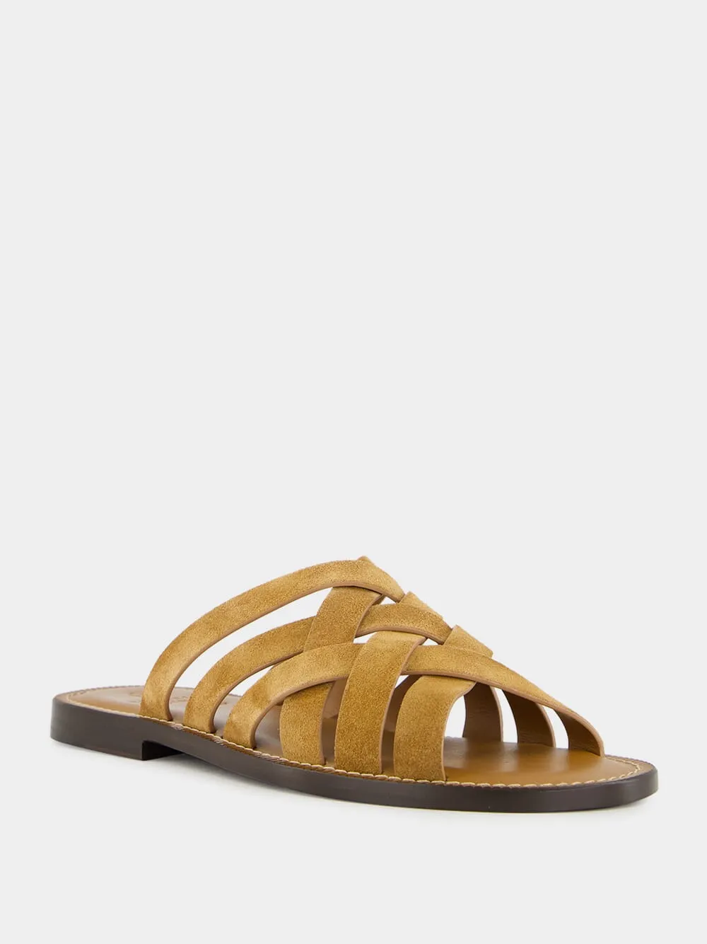 Light Brown Multi-Strap Suede Sandals