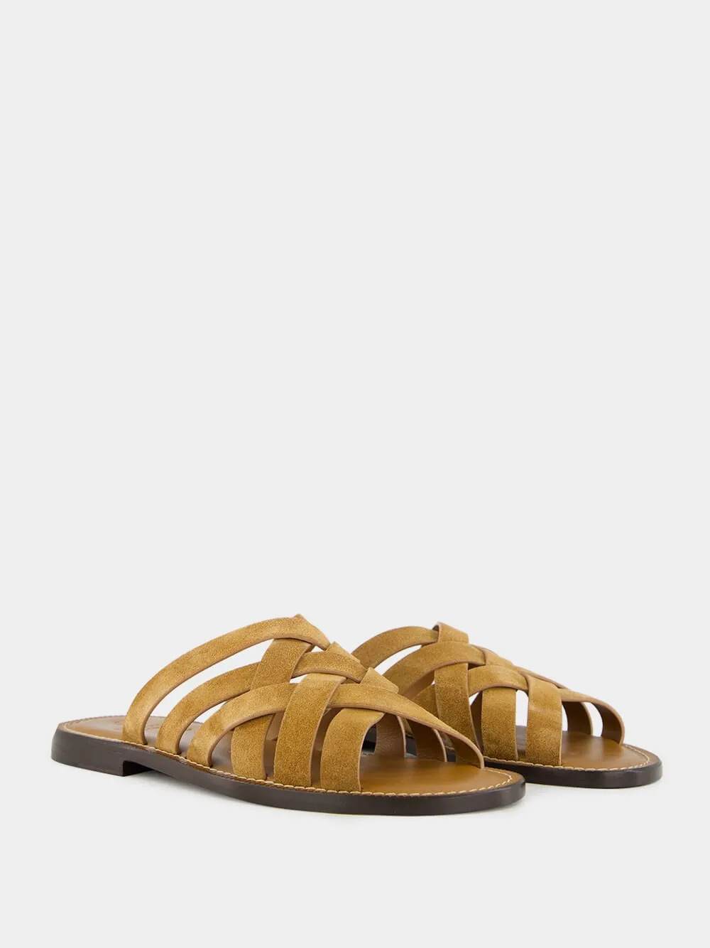 Light Brown Multi-Strap Suede Sandals