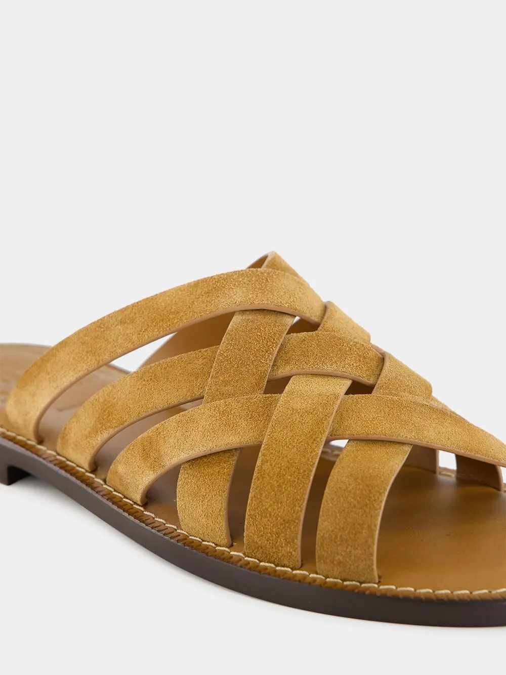 Light Brown Multi-Strap Suede Sandals