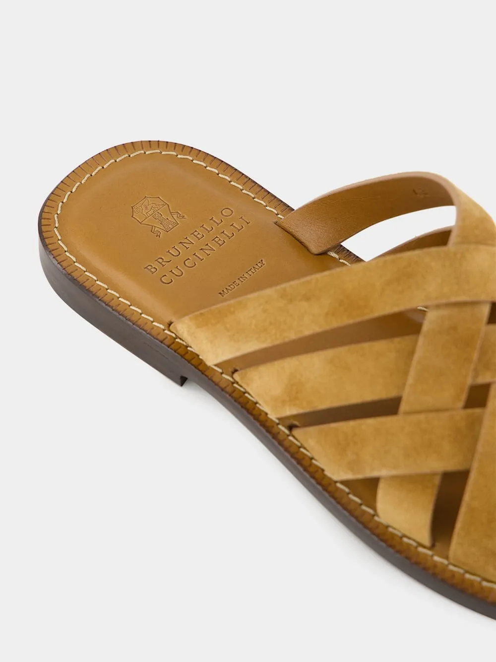 Light Brown Multi-Strap Suede Sandals