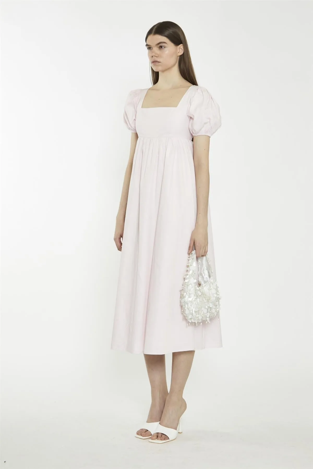 Light Pink Balloon Short-Sleeve Midi-Dress