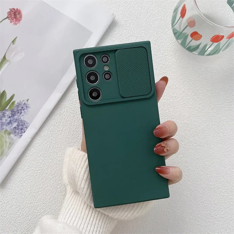 Liquid Silicone Soft Case For Samsung Galaxy With Sliding Camera Cover