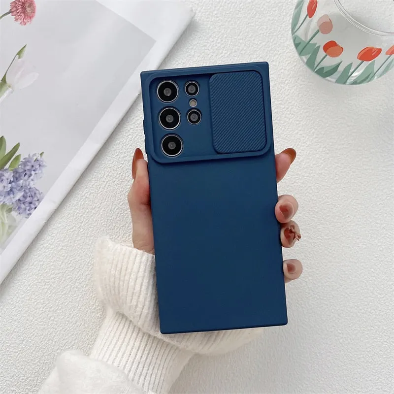 Liquid Silicone Soft Case For Samsung Galaxy With Sliding Camera Cover