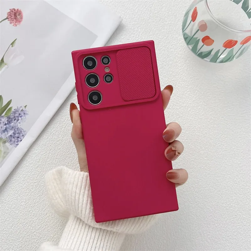 Liquid Silicone Soft Case For Samsung Galaxy With Sliding Camera Cover