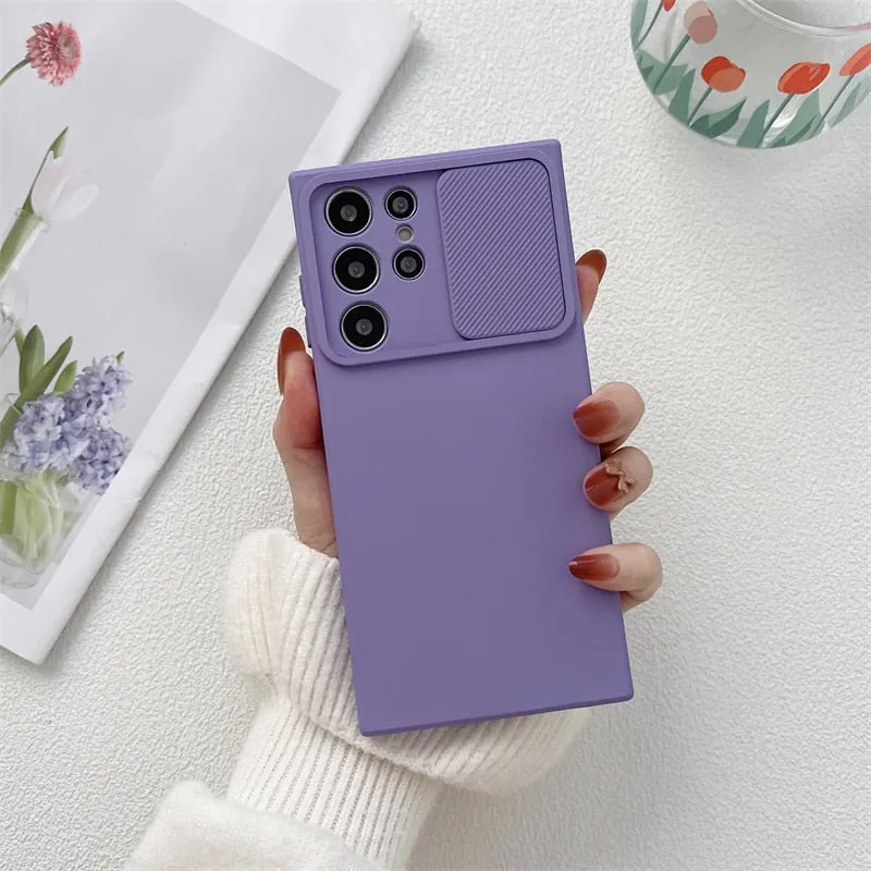 Liquid Silicone Soft Case For Samsung Galaxy With Sliding Camera Cover