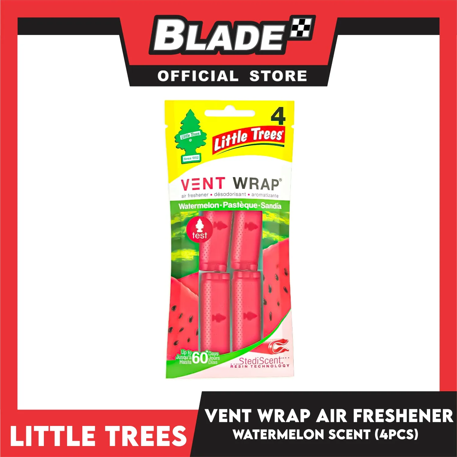 Little Tree Vent Wrap 4pcs (Watermelon) Provides Long-Lasting Scent, Slip On Vent Wrap Car Air Freshener