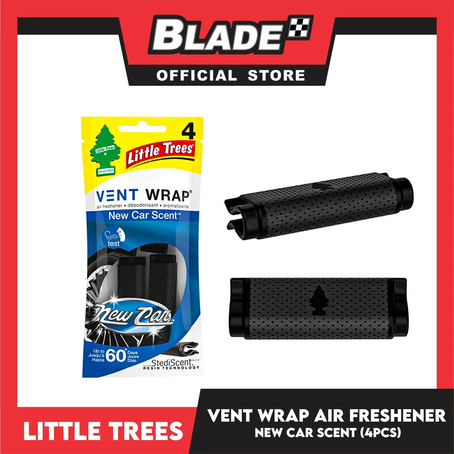Little Trees Vent Wrap Air Freshener 4pcs (New Car Scent) Provides Long-Lasting Scent, Slip On Vent Wrap Car Air Freshener