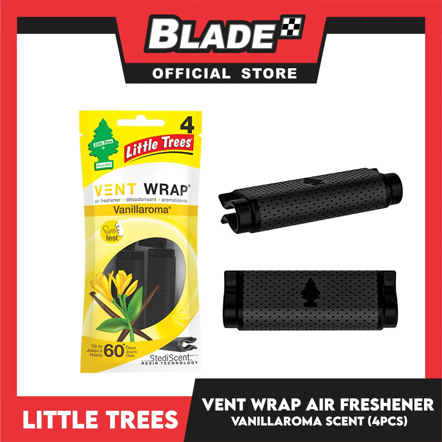 Little Trees Vent Wrap Air Freshener 4pcs (Vanillaroma) Provides Long-Lasting Scent, Slip On Vent Wrap Car Air Freshener