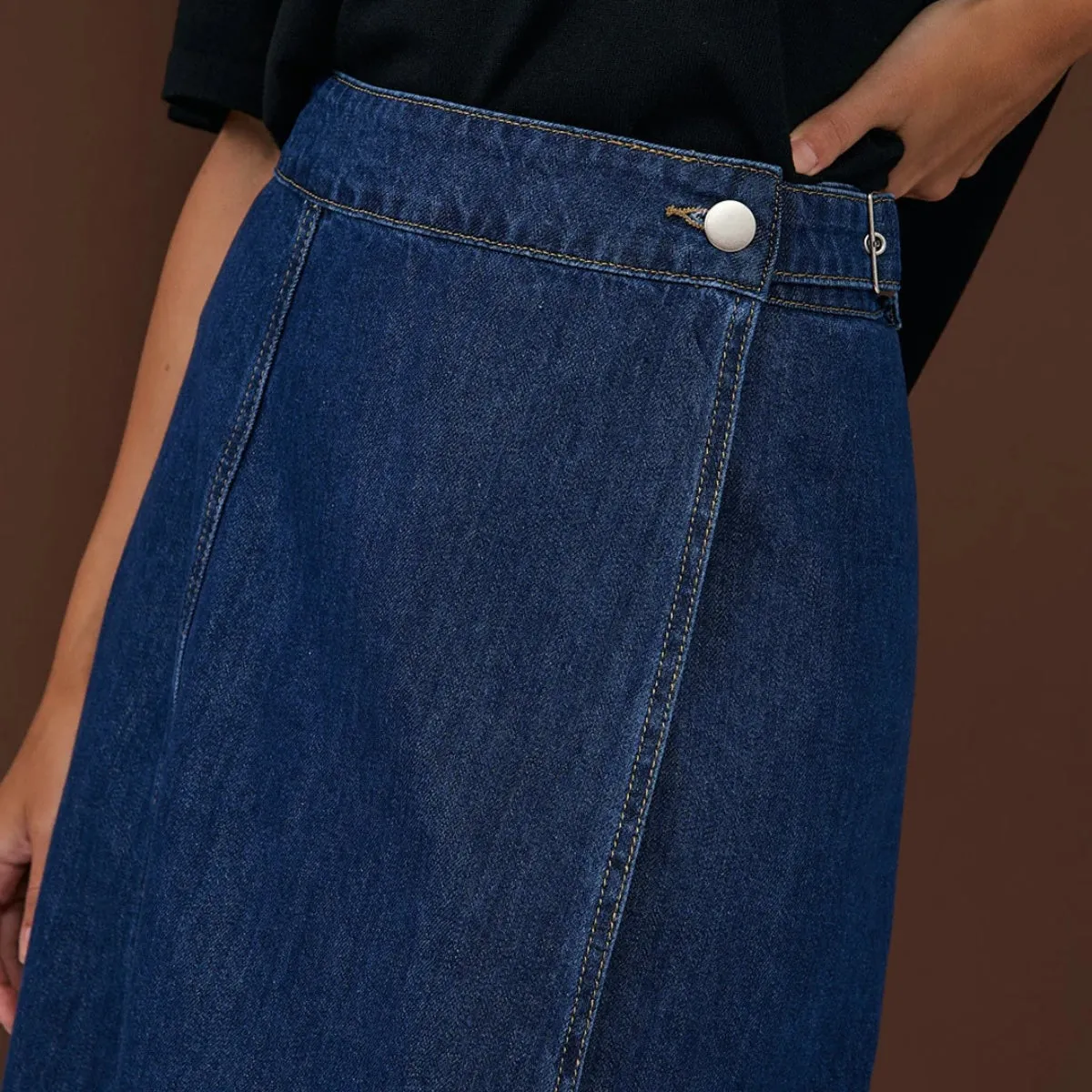 Megan Wrap Denim Skirt (Mid Blue)