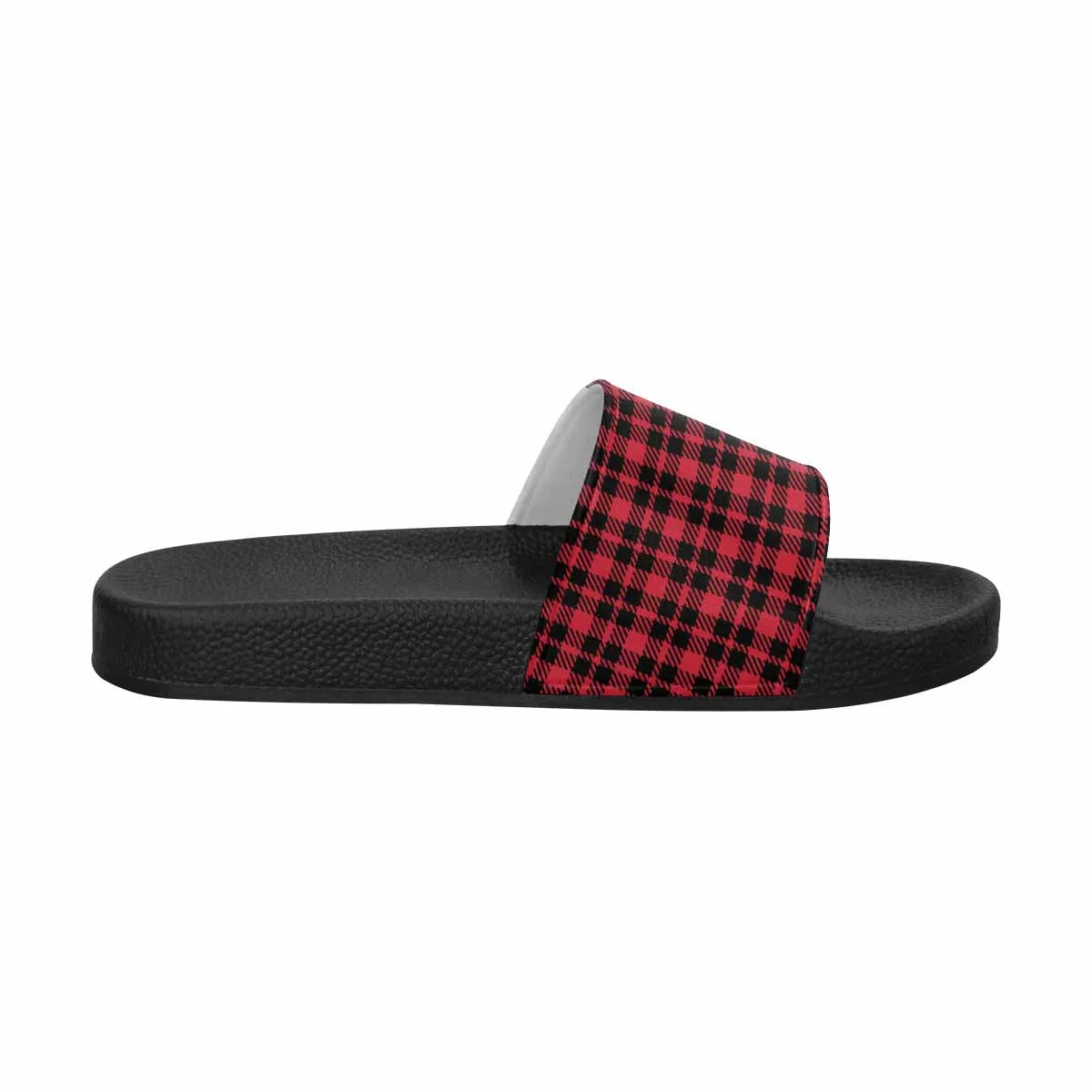 Mens Slide Sandals - Buffalo Plaid Red and Black